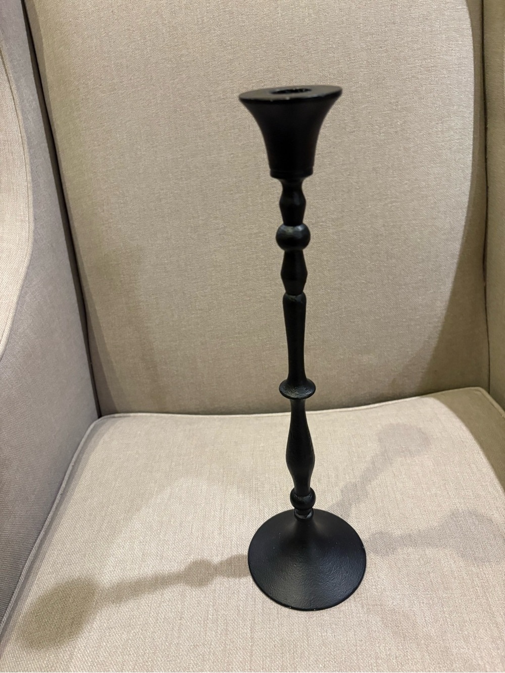 Anthropologie Black Turned Metal Taper Candle Holder